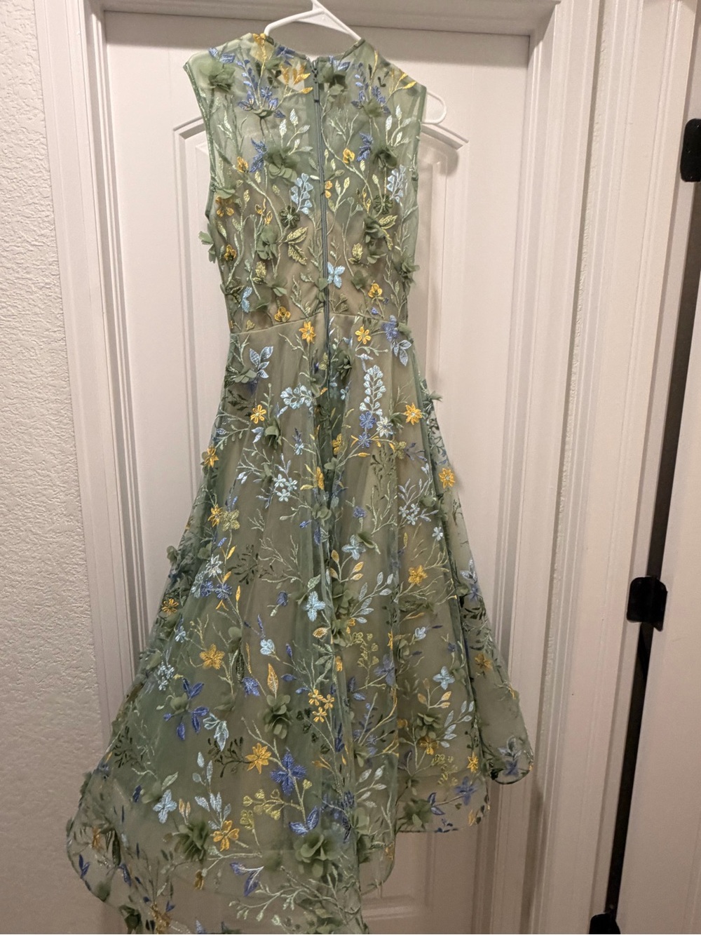 Sage Green Floral Embroidered Midi Dress - Picture 4 of 6